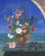 Blumenvase auf Steinbank