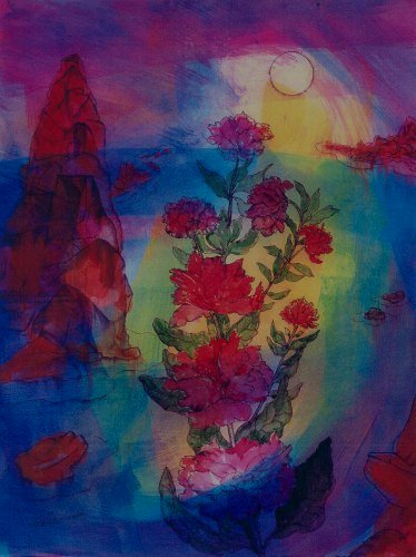Leuchtende Blumen mit Felsen 