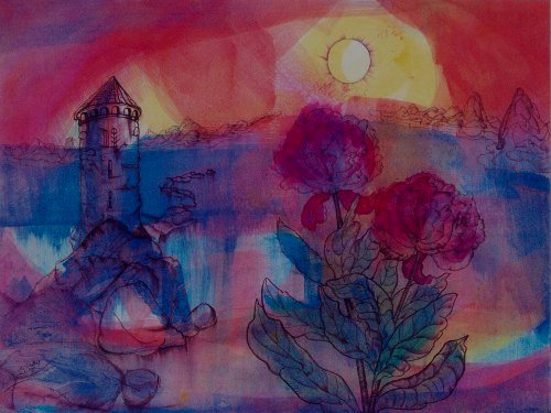 Turm mit Blumen